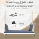 TOPMAX Patio Wooden Swing Chair, Hanging Porch Swing Bench with Cushion&Pillows, 10.8Ft Hemp Ropes for Garden,Backyard, Lawn,White