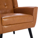 Modern Soft Leather Material Ergonomics Accent Chair Living Room Chair Bedroom Chair Home Chair With Black Legs For Indoor Home-Light Brown PU