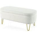 Oval Storage Bench for Living Room Bedroom End of Bed, Upholstered Storage Ottoman Entryway Bench With Metal Legs,Cream