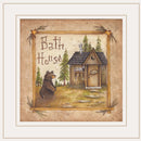 Bath House and Bear White Framed Print Bathroom Wall Art
