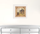 Bath House and Bear White Framed Print Bathroom Wall Art