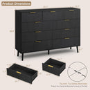 Fluted Nine Drawer Dresser 55 Inch Matte Black With Gold Handles