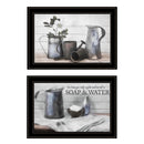 Set Of Two Soap Or Floral 2 Black Framed Print Bathroom Wall Art