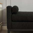 Elegant Upholstered Bench, Daybed, Ottoman with Wood Legs & 2 Bolster Pillows, Black Boucle, 66.34'