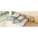 Twin Over Full Rubber Wood Bunk Bed with Trundle, Convertible Ladder and Guardrail, Detachable, Convertible Bed, with Twin Size Trundle  ,Grey