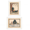 Set Of Two Gone Fishing Honey Bear and Bunny White Framed Print Wall Art