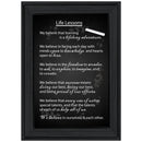Black and White Life Lessons Black Framed Print Wall Art