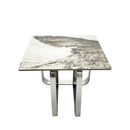 Rectangular End Table with Sintered Stone Top, Silver Metal Frame, for Living Room