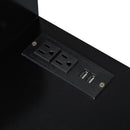 Modern Makeup Vanity Desk with Drawers, Cabinet & Charging Port, Black Engineered Wood, Space-saving Design for Small Places