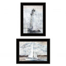 Set Of Two Lighthouse Sailboat 2 Black Framed Print Wall Art