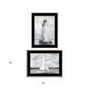 Set Of Two Lighthouse Sailboat 2 Black Framed Print Wall Art