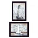 Set Of Two Lighthouse Sailboat Black Single Rim Framed Print Wall Art