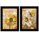 Set Of Two Flowers And Butterflies 2 Black Framed Print Wall Art