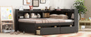Full Size L-shaped Bookcases Bed with Power Outlets, USB Charging Ports,Two Drawers,Espresso