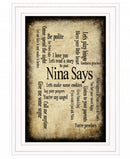 Nina Says 1 White Framed Print Wall Art