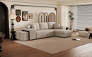 Modern L-Shape 3 Seat Reversible Sectional Couch with Pull Out Sleeper, Storage Chaise & 2 Stools, Cream, Linen Chenille