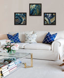 Set Of Three Deep Blue 1 Black Framed Print Wall Art
