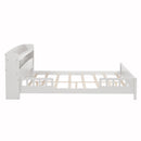 Full Pine Wood Bed with Bookcase Headboard ,LED Motion Sensor Light, Bed Guardrails,White