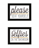 Set Of Two No Selfies When Seated 2 Black Framed Print Bathroom Wall Art