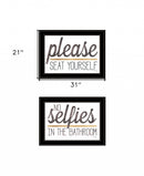 Set Of Two No Selfies When Seated 2 Black Framed Print Bathroom Wall Art