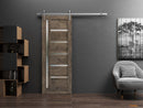 Quadro 4088 Cognac Oak Barn Door with Frosted Glass and Silver Finish Rail
