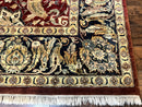 Indo Persian Rug 10x14, Indian Agra Carpet, Vintage Handmade Wool Large Traditional Rug, Dark Red Navy Blue Beige