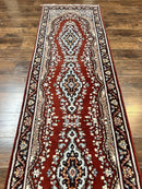 Indo Persian Runner Rug 2.8 x 14.8, Long Indo Kirman Hallway Rug, Red Floral Wool Vintage Handmade Oriental Runner