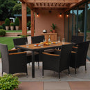 7 Piece Outdoor Patio Dining Set Black Rattan Chairs