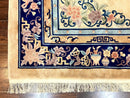 Chinese Wool Rug 8x11, Peking Asian Oriental Carpet, Cream/Ivory and Blue, Vintage Handmade Rug, Art Deco Rug