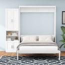 Full Size Murphy Bed with 2 Side Cabinet Storage Shelves, 61.5-inch Cabinet Bed Folding Wall Bed with Desk Combo Perfect for Guest Room, Study, Office,White(old sku:BS7013008109C)