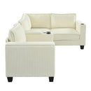 L-shaped 4-seater 105.5''*66.5'' corduroy sofa, large storage armrests with center console, USB charging, left and right seats can be switched, 2 packages of 130