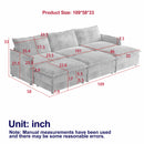 Corduroy fabric 3-seater comfortable cloud sofa with 3 movable footrests for living room, oversized deep-seat recliner, upholstered large-size deep-seat sofa with 3 cushions