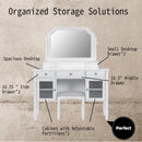 Elegant White Makeup Vanity Desk with Adjustable Mirror and Storage, MDF and Solid Wood Construction, 44.4'