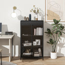 47.6' Tall Metal Storage Cabinet with Glass Doors & Flip-Top, 4-Tier Display Cabinet with Open Shelves, Freestanding Steel Sideboard Buffet for Kitchen, Living Room, Home Office, Dining Room, Bathroom