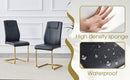 Table and chair set.Modern Luxurious Transparent Tempered Glass Dining Table Set with 8 Chairs.Single Fork Golden Metal Table Legs.Black high-quality PU dining chairs with golden metal legs.
