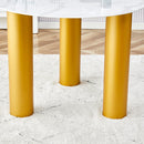 Table and chair set, round table with white marble pattern, gold MDF table legs, soft and comfortable dining chair, suitable for kitchen and living room