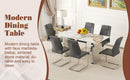 Table and chair set.63*31.4 Inch Pandora Patterned Sintered Stone Dining Table Set - 6 Dark Gray Chairs With Silver Metal Legs.Modern Light Luxury.Perfect For Dinner Room,Meeting Room,Kitchen,etc.