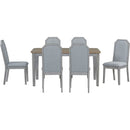 7-Piece Farmhouse Dining Set Classic Rustic Table and 6 high-back design Chairs for Dining Room, Kitchen (Brown+Gray)
