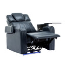 Blue PU Leather Power Recliner Theater Chair with Cooling Cup Holder, Bluetooth Speaker, LED Lights, USB Ports
