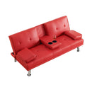 67-inch Red Leather Multifunctional Double Folding Sofa Bed with Coffee Table for Office Use