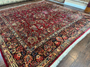 Persian Sarouk Rug 10x10, Square Persian Carpet, Red, Floral, Antique