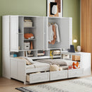 Twin Size Wooden Daybed With Three Drawers, and All-in-One Cabinet, Desk and Shelves, White