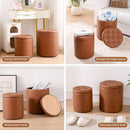 Dark Brown Faux Leather Round Storage Ottoman