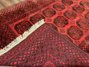 Afghan Turkoman Rug 7x10, Vintage Yamud Beshir Bokhara Carpet, Red and Black Bukhara Hand-Knotted Oriental Wool Handmade Rug, Elephant Foot