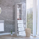 Linen Cabinet, 3 Shelves, 4 Drawers And Metal Handles - White