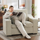 47 Inch Linen Fabric Armchair Pair Oversized Oatmeal