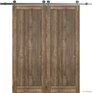 Quadro 4111 Walnut Double Barn Door and Silver Rail