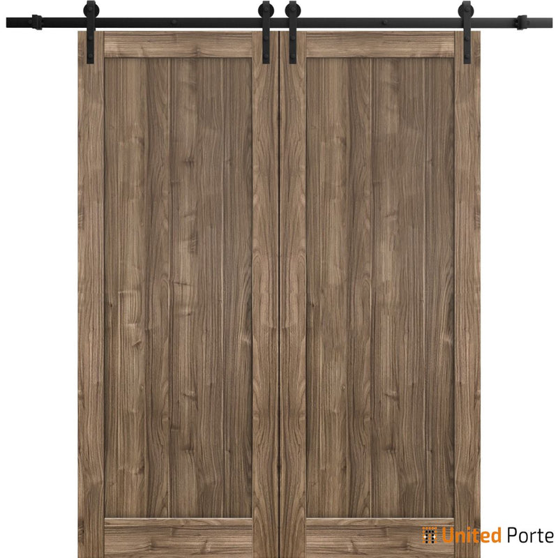 Quadro 4111 Walnut Double Barn Door and Black Rail