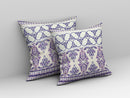 18" X 18" Off White And Navy Zippered Damask Indoor Outdoor Throw Pillow