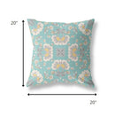 18" Mint White Floral Indoor Outdoor Zip Throw Pillow